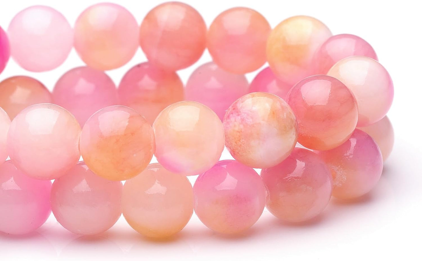 8mm Natural Stone Beads for Jewelry Making,Pink Yellow Jade Polished Smooth Round Gemstone Beads for Bracelet Necklace 15 Inch