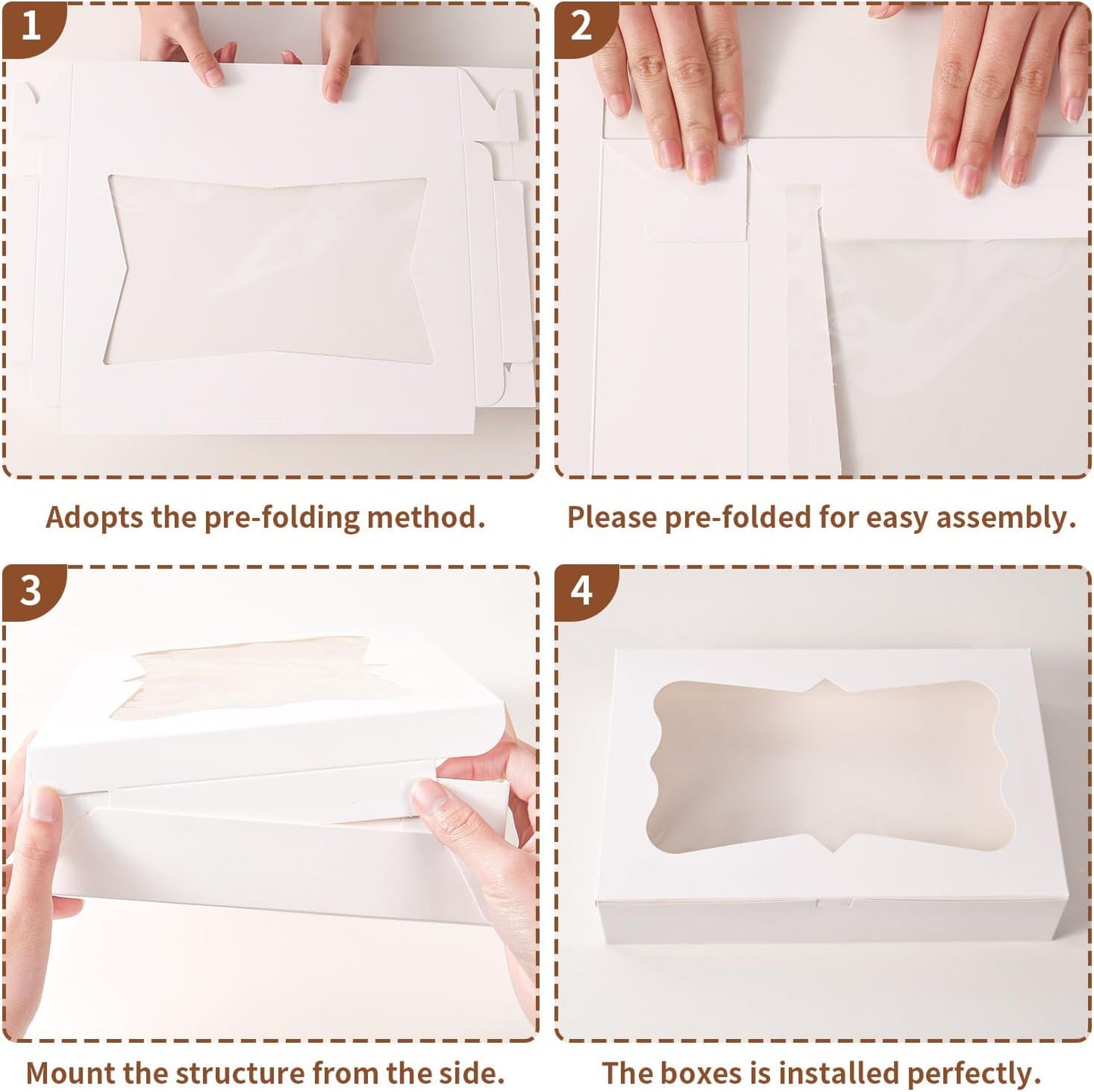 48pcs12x8x2.5 Inches Bakery Boxes,Cookie Boxes with 3Style for Window Bread,Treat，Chocolate,Strawberries,Dessert,Cakes,Donuts,Muffins,pastry