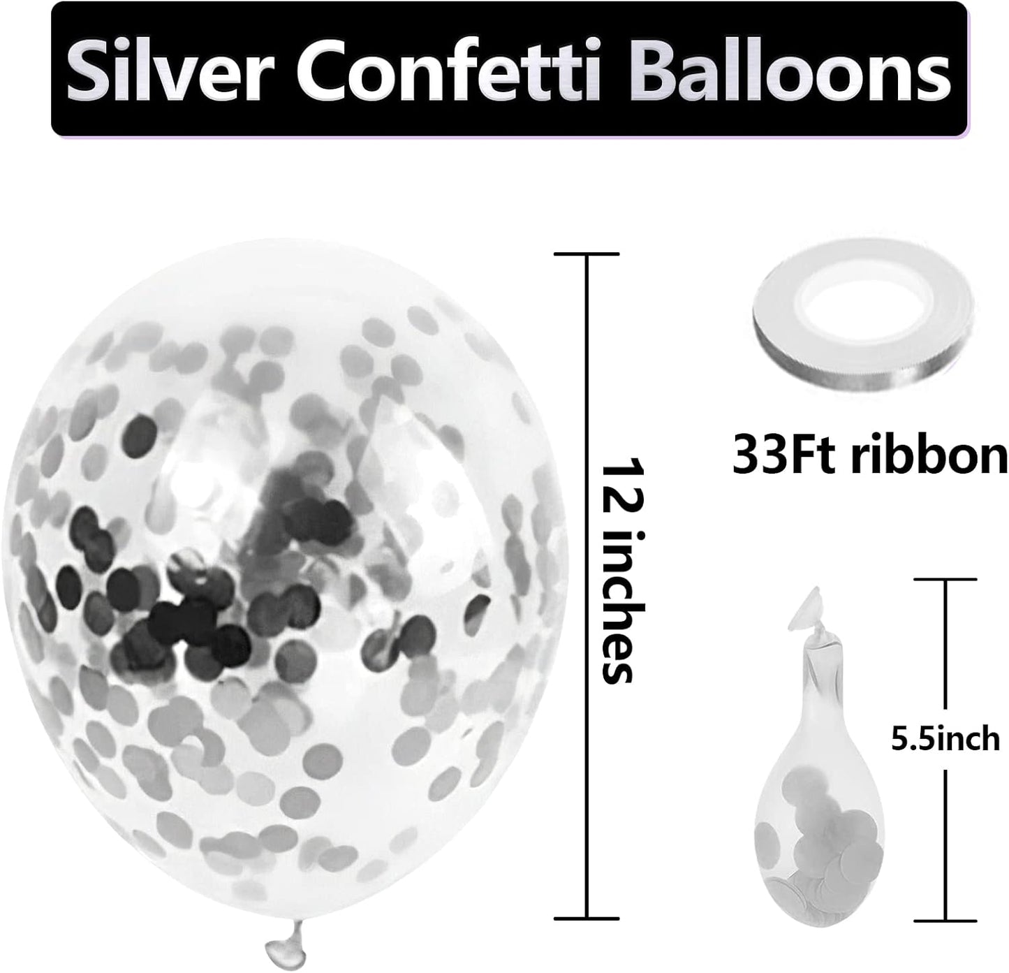 Bezente Silver Confetti Latex Party Balloons - 60 Pack 12 inch Helium Silver Confetti Glitter Balloons for Wedding Graduation Bridal Shower Birthday Engagement Party Decorations