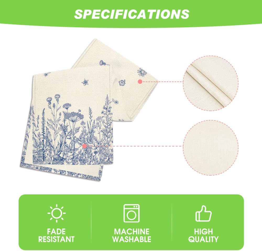 Artoid Mode Blue Antique Herbs and Wild Flowers Spring Table Runner, Seasonal Summer Kitchen Dining Table Decor for Home Party Decor 13x72 Inch