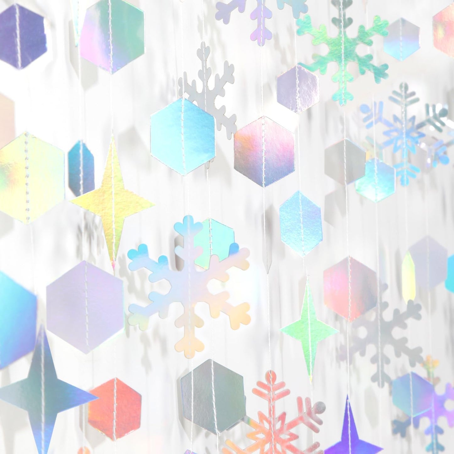 Snowflake-Snow Iridescent-Holographic Christmas Party-Decorations Streamers - 52Ft White Winter Wonderland Frozen Hanging Paper Garland Banner,Birthday Wedding Baby Shower New Year Supplies Hugtmr