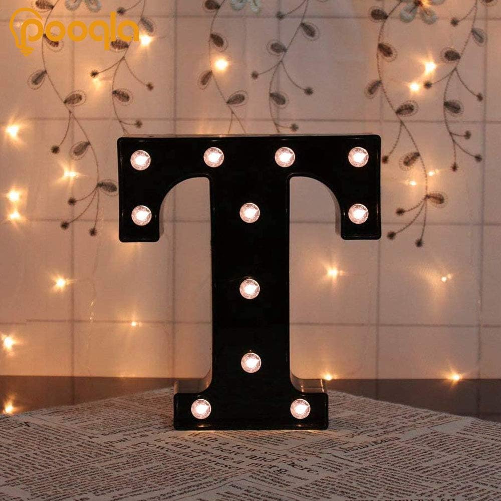 Decorative LED Illuminated Letter Marquee Sign - Alphabet Marquee Letters with Lights For Wedding Birthday Party Christmas Night Light Lamp Home Bar Decoration T, Black