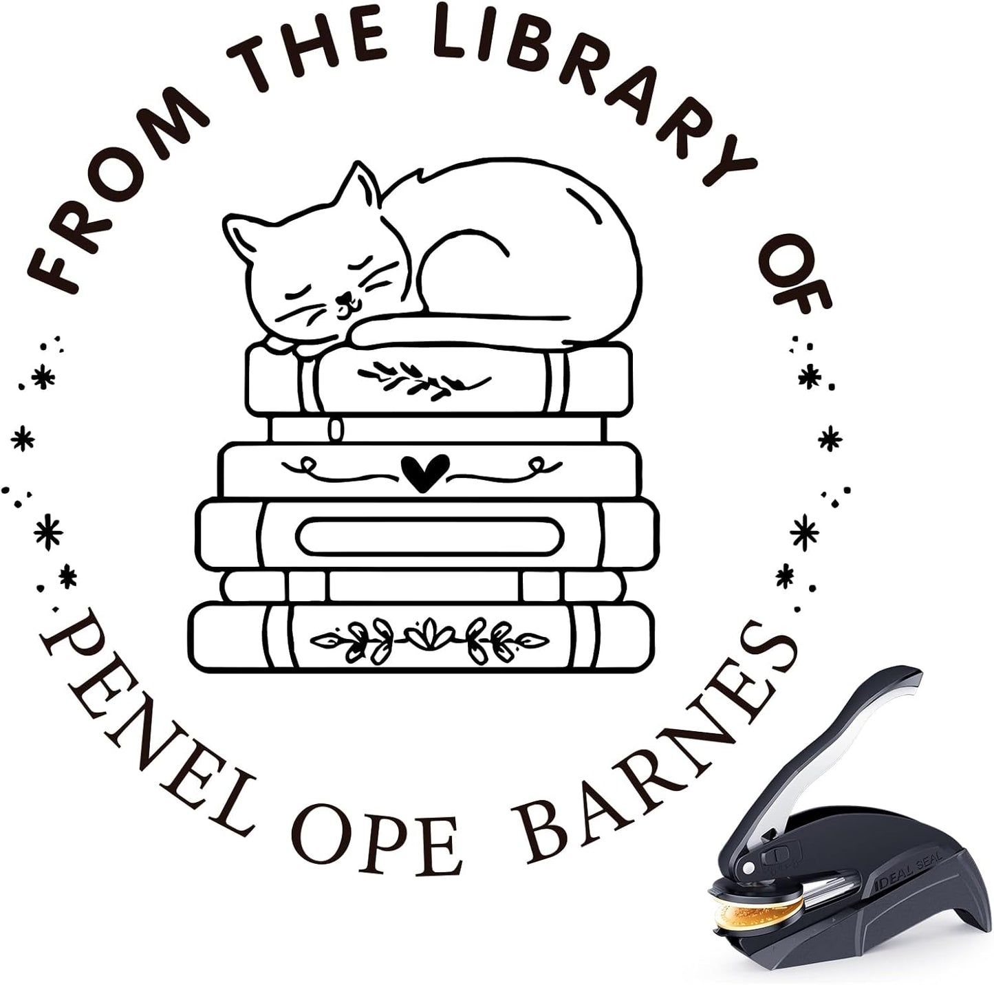 Custom Book Embosser - Personalized Stamp with Gifts for Book Lovers, Ex Libris Embossing Tool for Bibliophiles, Readers, Home & Library Collections (Cat-24)