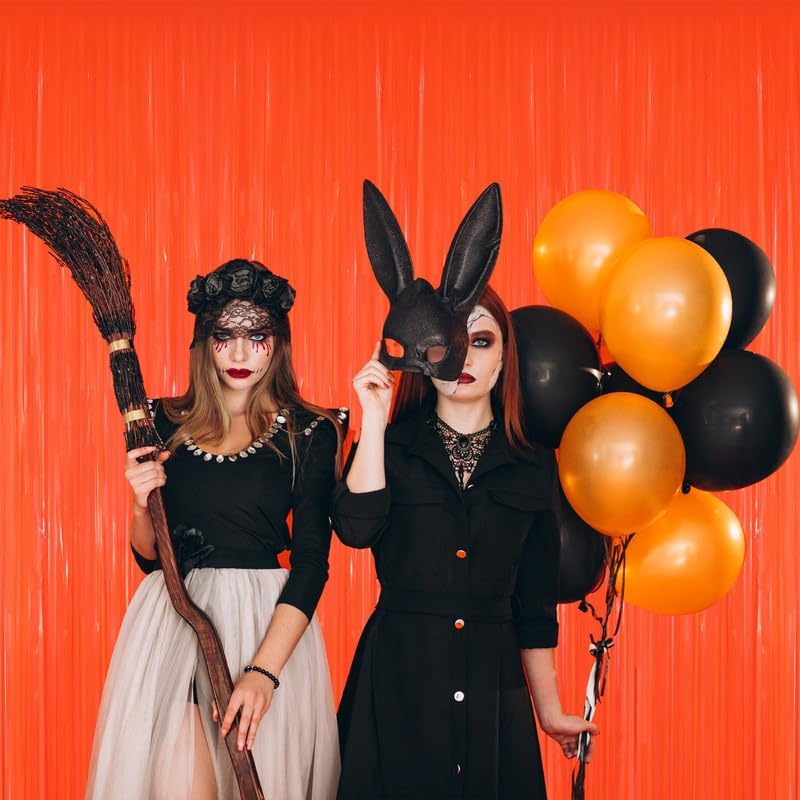 GOER 3.2 ft x 8.2 ft Metallic Tinsel Foil Fringe Curtains Party Photo Backdrop Party Streamers for Birthday,Graduation,New Year Eve Decorations Wedding Decor(5 Packs,Candy Tangerine)