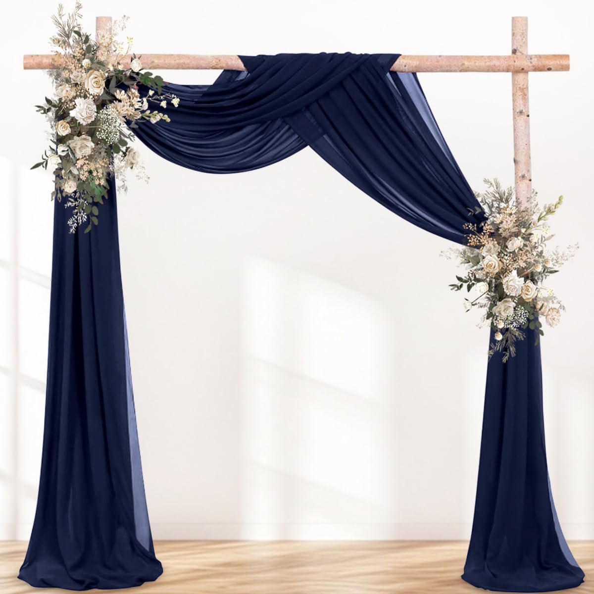 Fall Navy Blue 2 Panels Wedding Arch Draping Fabric 29" x 20Ft Sheer Drapes Outdoor Curtain for Wedding Party Baby Bridal Shower Arch Ceiling Backdrop Decor