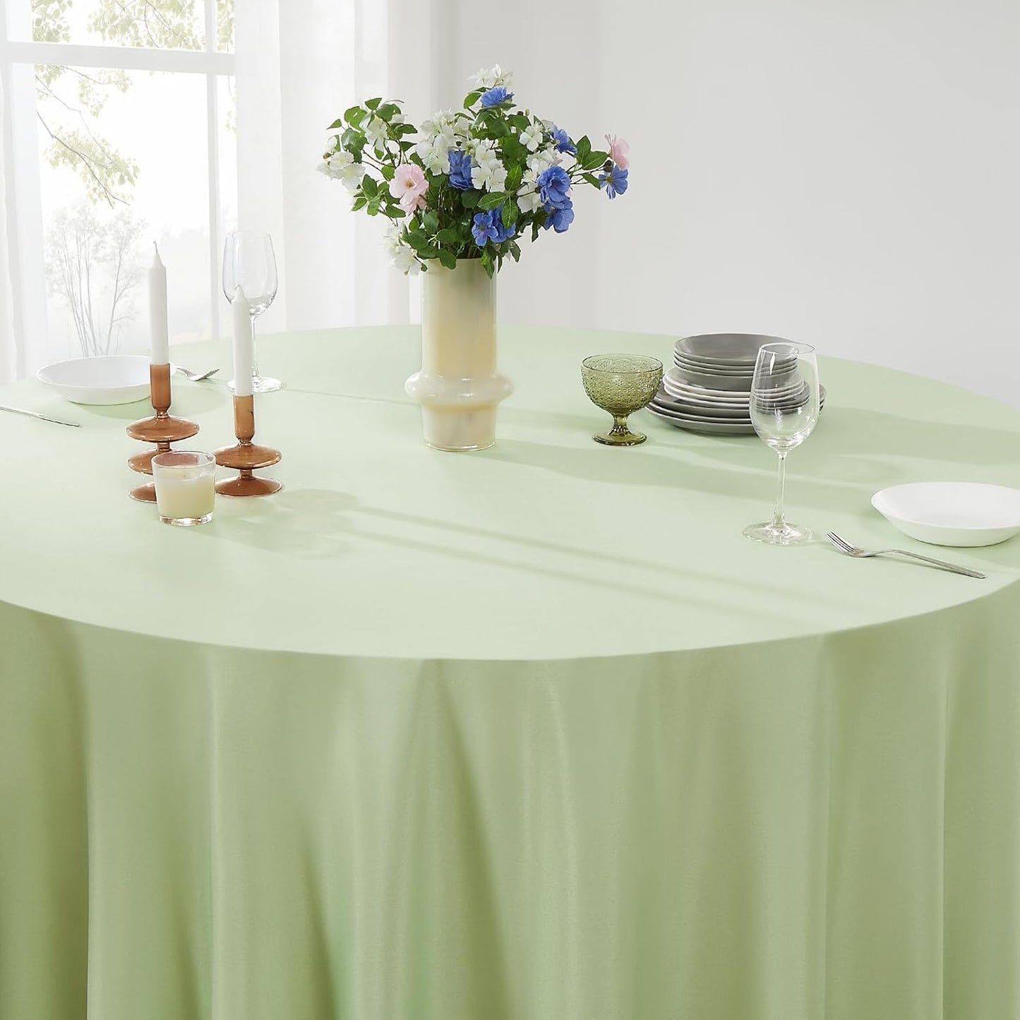 Round Tablecloth 132 Inch 2 Pack Sage Green Tablecloths Washable Decorative Linen Polyester Table Clothes Cover for Dining Table Banquets Buffet Parties and Wedding