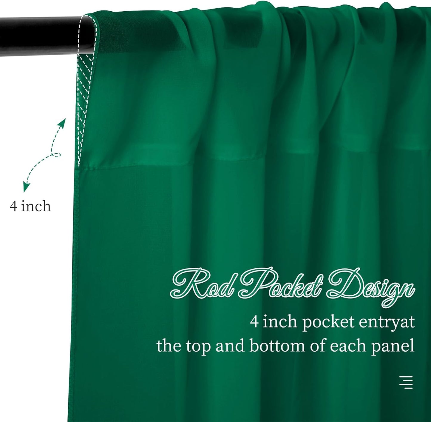 6 Panels Emerald Green Wedding Ceiling Drapes 5ftx10ft Ceiling Drapes Chiffon Fabric Arch Draping Sheer Curtains Soft Drapery Draping Wedding Ceiling Decorations for Party Ceremony Stage Swag