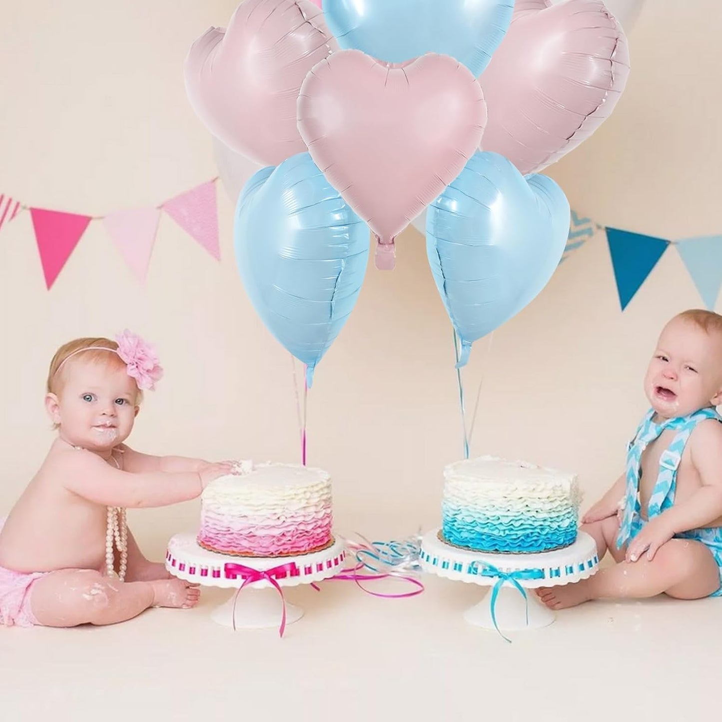 TONIFUL 15Pcs 18 Inch Heart Balloons Pastel Pink Blue Heart Shape Foil Mylar Balloons Decoration for Baby Shower Wedding Bridal Shower Anniversary Engagement Birthday Party Supplies