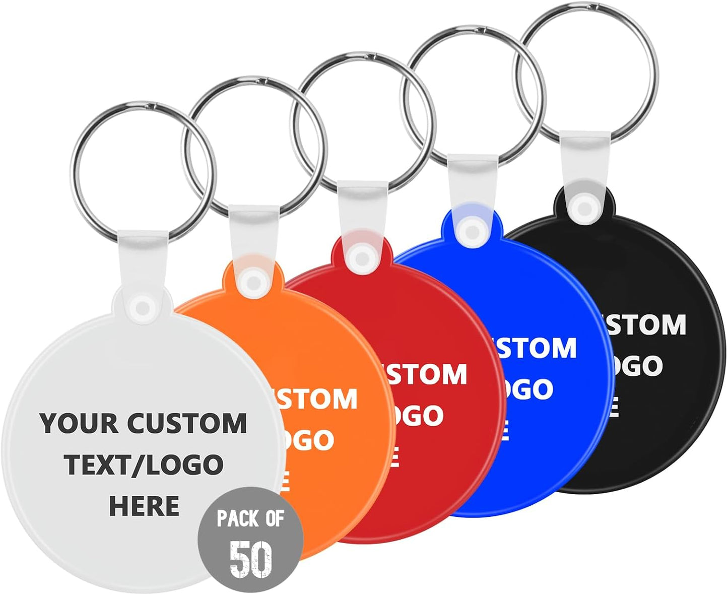 Custom Round Soft Keychains 50 Pack, Personalized Logo, Text Bulk - Perfect for Tradeshows, Party Favors, Events - Customizable Key Tags