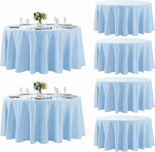 Fokitut 6 Pack Round Tablecloth, 108 Inch, Stain Resistant and Wrinkle Polyester Table Cloth, Fabric Table Cover for Kitchen Dining, Wedding, Party, Holiday Dinner-Blue Mist