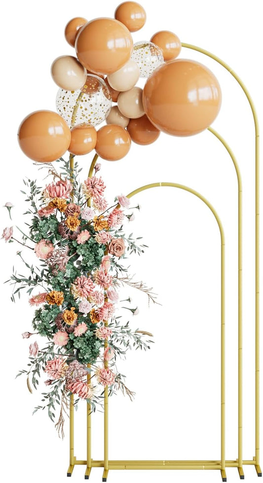Wedding Arch Set of 3, Gold Metal Arch Backdrop Stand, Balloon Arch Stand Wedding Arch Frame for Ceremony Decoration (Gold, 6FT, 5FT, 4FT Backdrop)