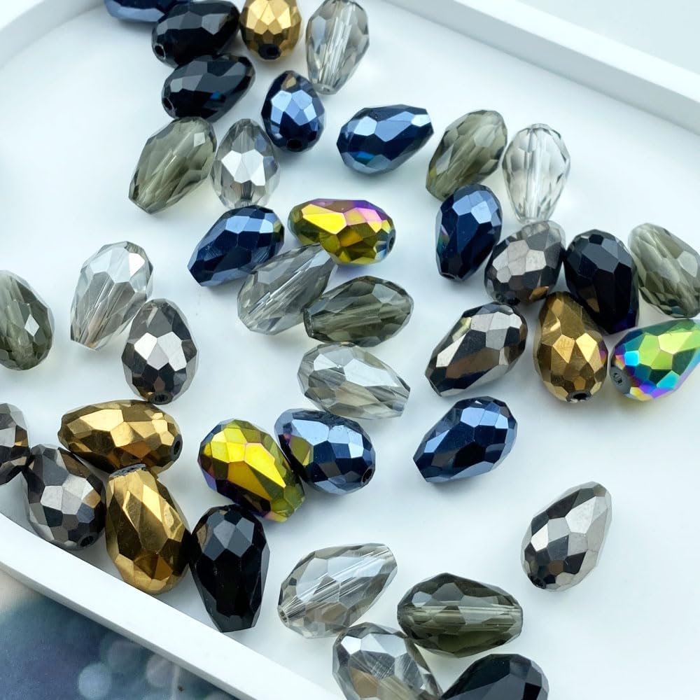 200pcs 3x5mm Teardrop Crystal Glass Beads Vertical Hole Faceted Loose Spacer Beads for DIY Craft Jewelry Making Necklace Bracelet Earring Wind Chimes(Black Series)