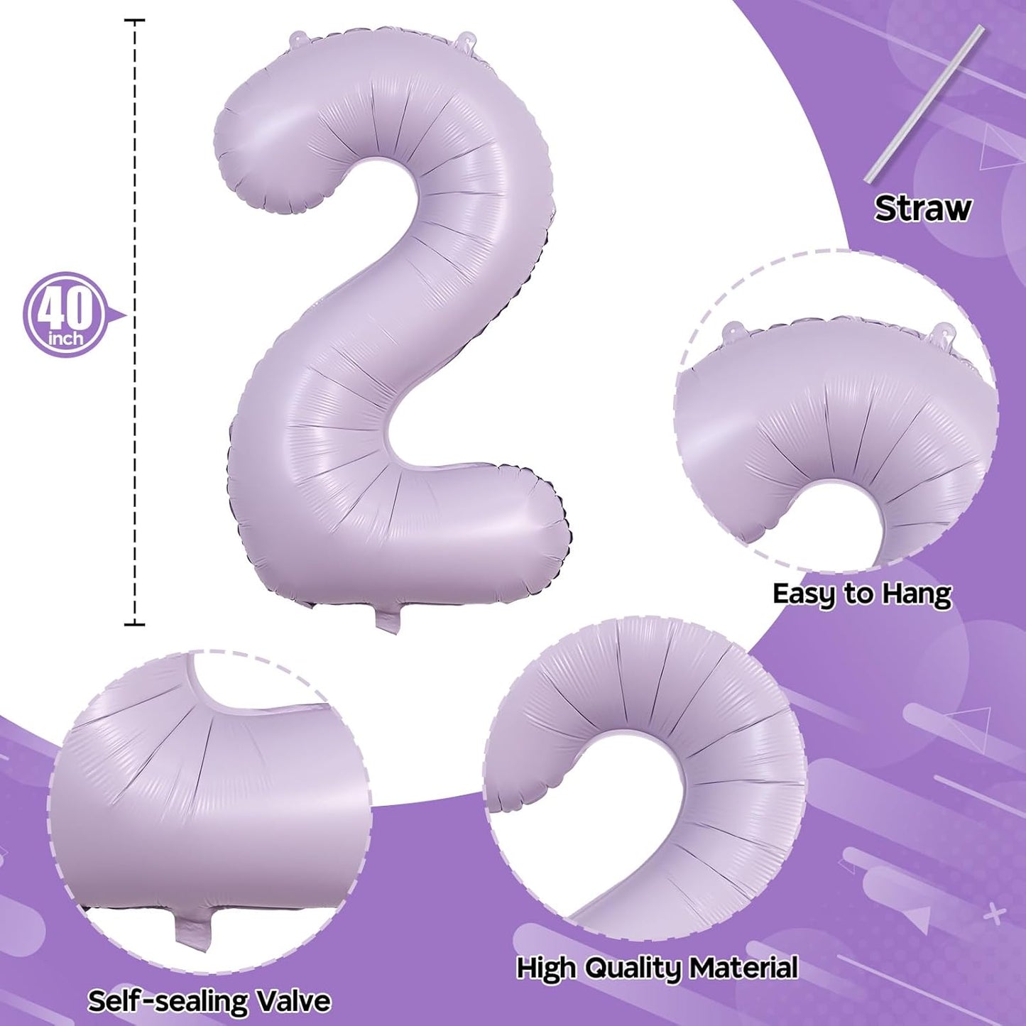 Light Purple Number 21 Balloons for Her, 40 Inch Pastel Lavender Foil Number 2 & 1 Balloons for Women, 21st Birthday Balloons for 21 Year Old Girls 12th Anniversary Birthday Party Decorations Supplies
