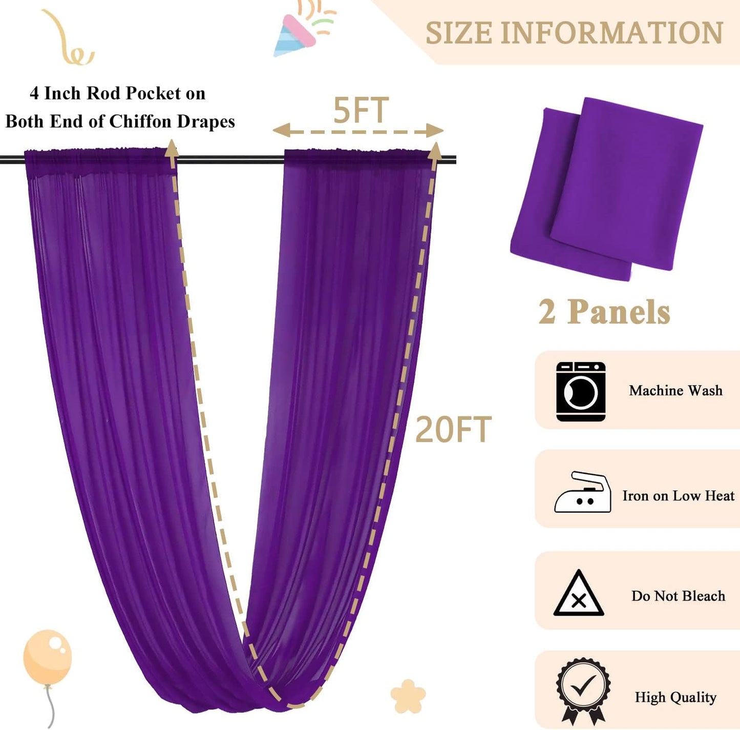 MODFUNS Ceiling Drapes for Parties Purple Ceiling Curtains 2 Panels 5FTx20FT Wedding Arch Draping Fabric Chiffon Curtains for Arbor Stage Sheer Backdrop Drapes for Ceiling Decorations Drapery Sheers