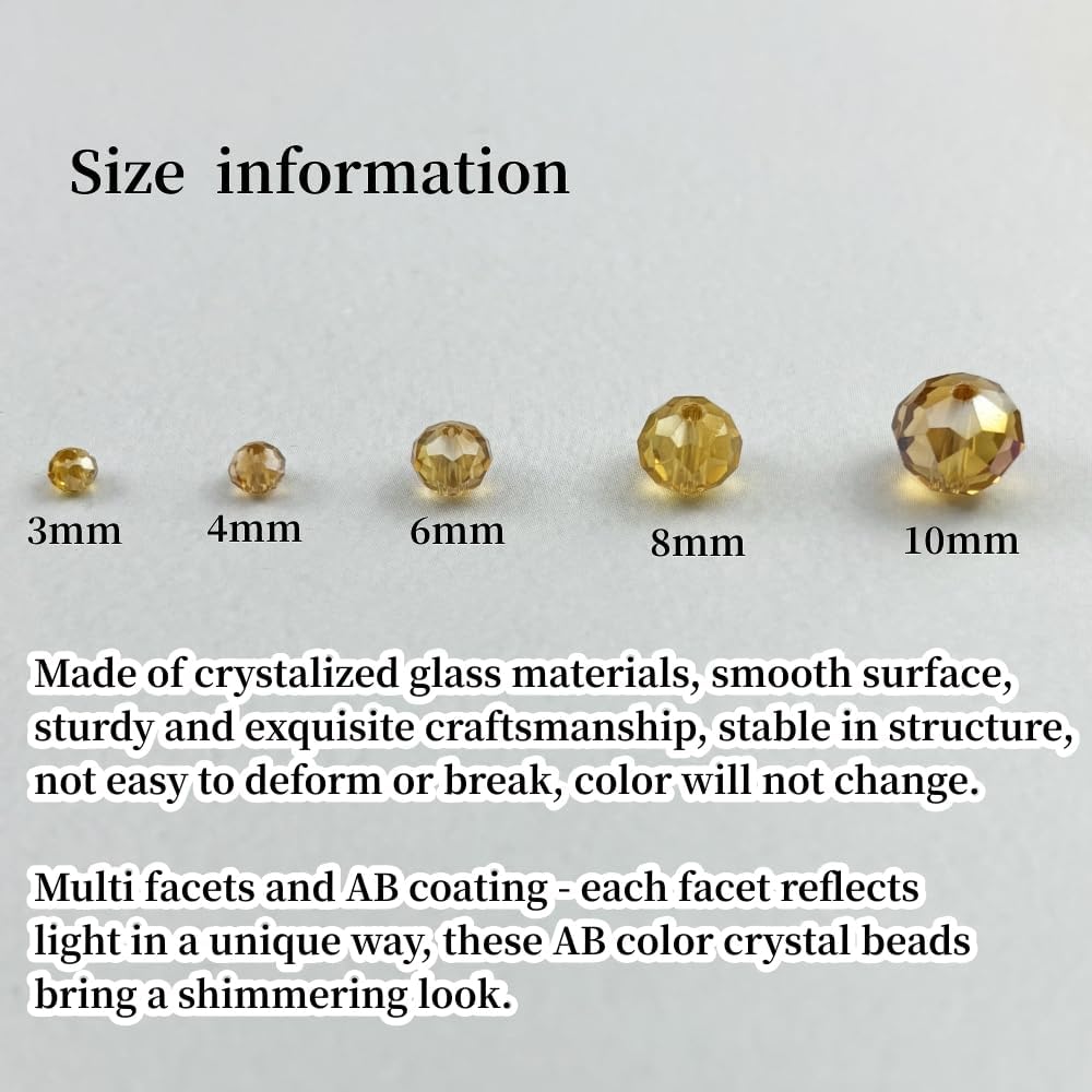 200pcs 6mm Crystal Glass Beads for Crafts Faceted Rondelle Glass Beads for Jewelry Making Crystal Spacer Beads for Necklaces Bracelets Earrings DIY Craft(Gold Champagne AB)