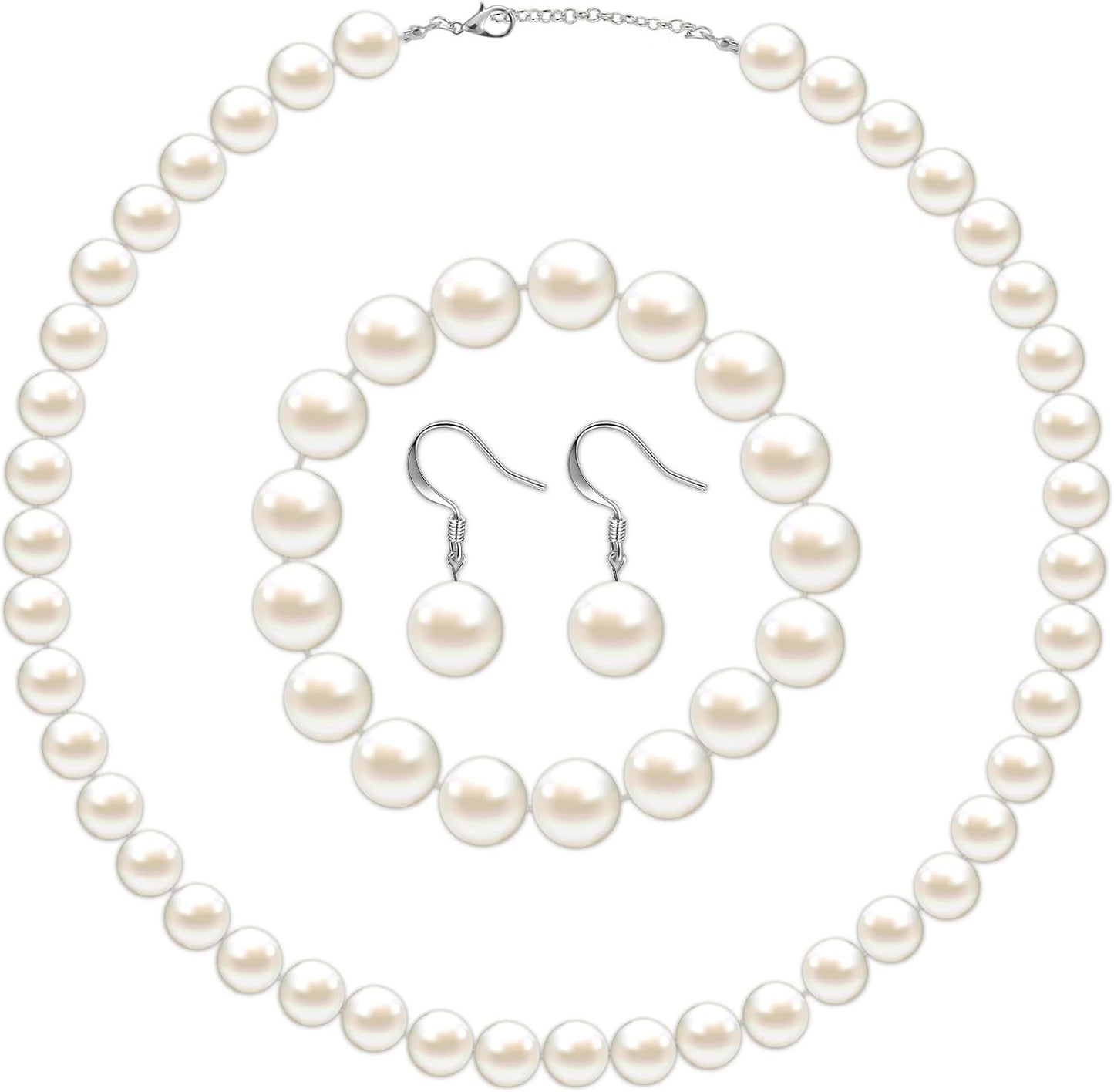 4 Pcs 1920s Faux Pearl Costume Jewelry Set for Women Halloween Simulated Necklace Bracelet Earrings for Wedding