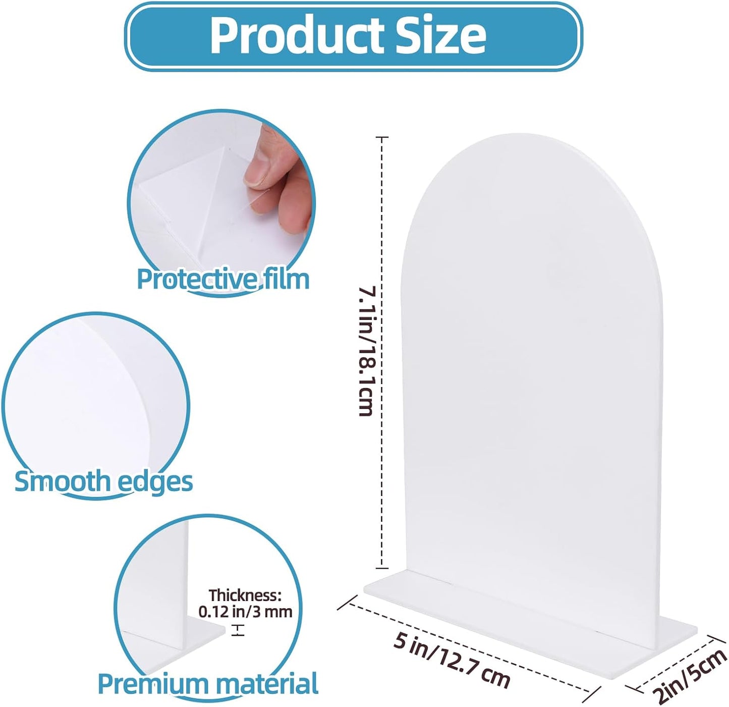 18 Pack Acrylic Wedding Signs 5 x 7 Inch DIY Blank Table Number with Base White Arch Shape Menu Board for Party Anniversary Event Restaurant Cafe Decoration