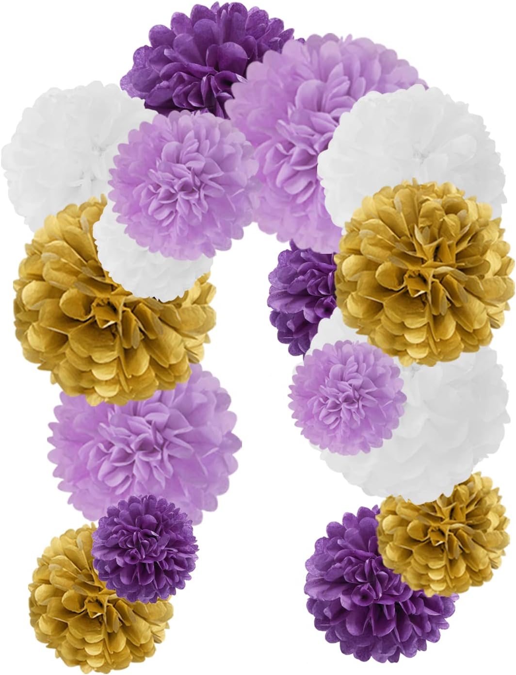 Purple White-Gold Lavender Tissue Pom-Poms - 16pcs Purple Birthday Party Decorations Paper Flowers Garland Wedding Baby Bridal Shower Mothers Graduation Festival Decor Panduola
