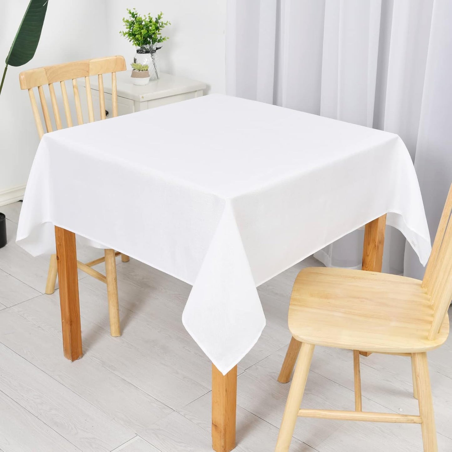 Hiasan Faux Linen Rectangle Tablecloth - Wrinkle and Stain Resistant Washable Table Cloth for Kitchen Dining Room Holiday Table Cover for Party Dinner, White, 60 x 102 Inch