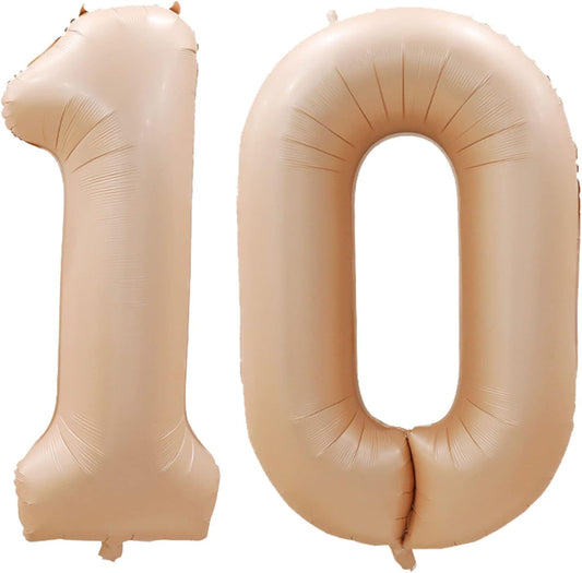 GOER Number 10 Balloons for 10th Birthday Party Decorations,42 Inch Jumbo Foil Helium Balloons for 10th Anniversary (Caramel)