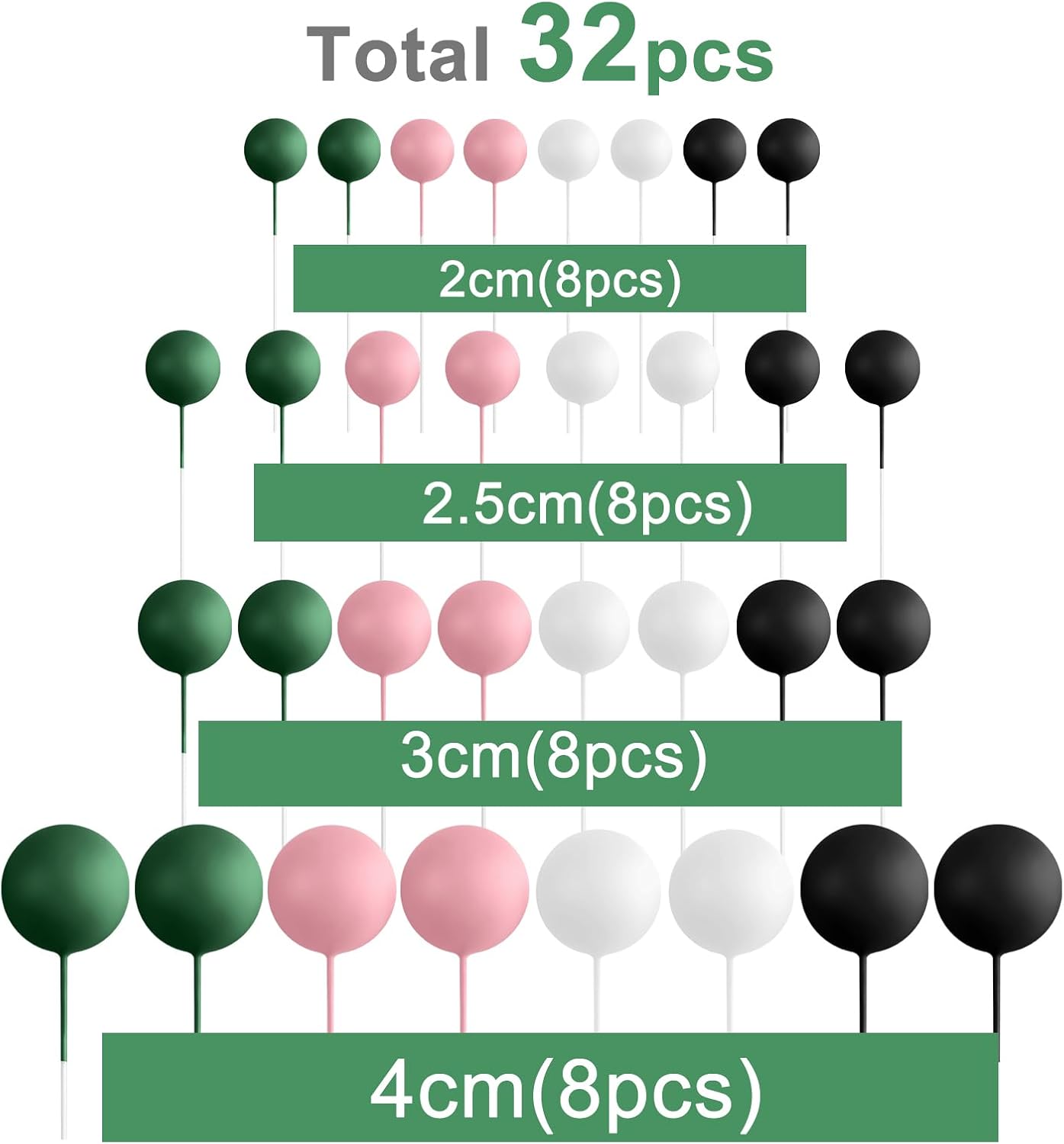 ASTARON 32 Pcs Ball Cake Topper Decorations Mini Balloons Birthday Cake Toppers Foam Balls Sticks Witch Themed Party Decorations Witch Party Cake Picks Decorations (Pink Green Black)
