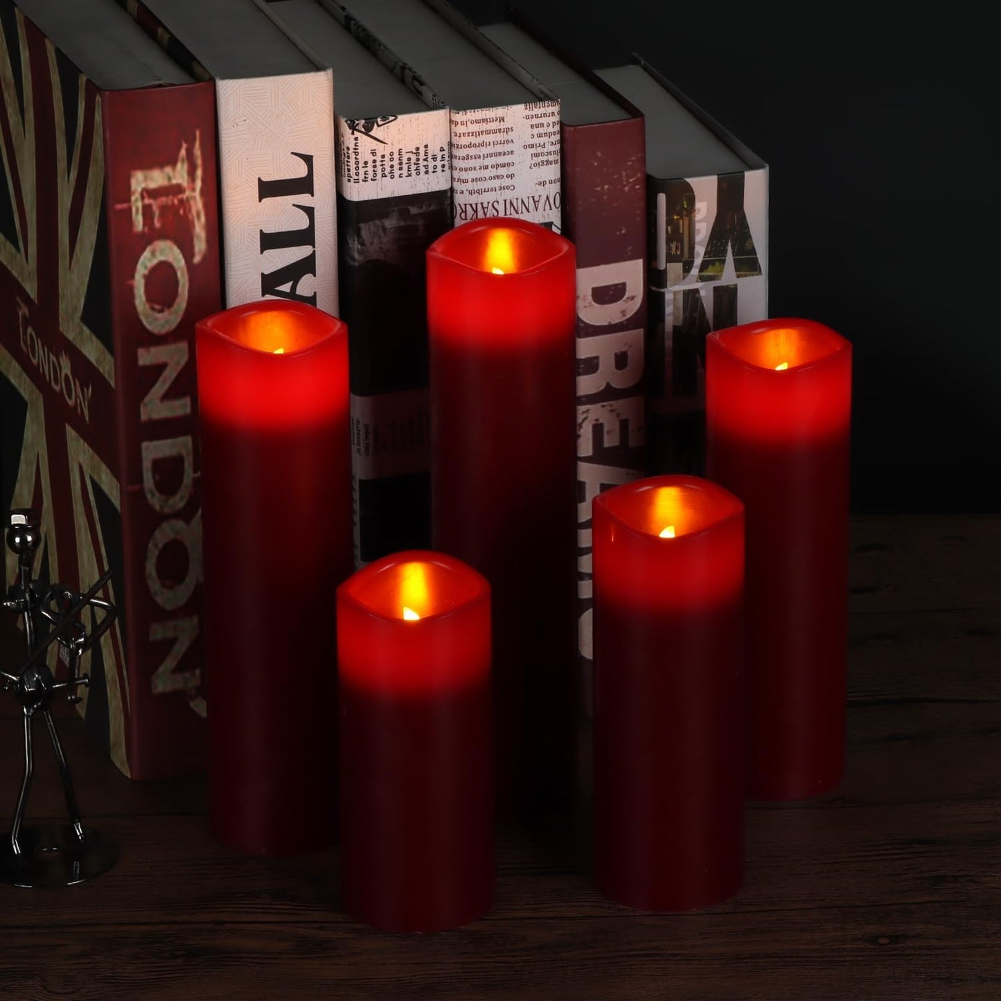 Vinkor Flameless Candles (Burgundy Set of 9)