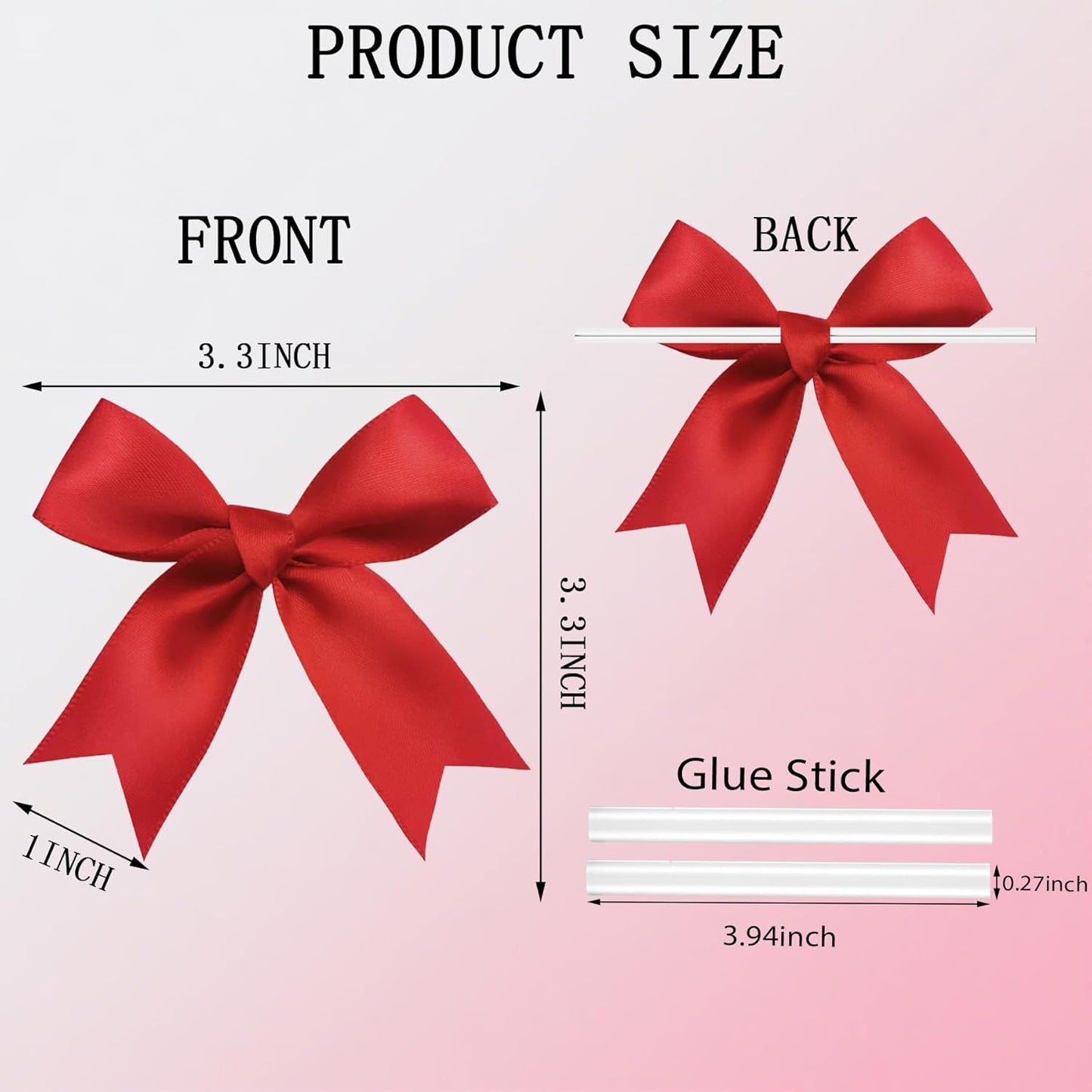 50 PCS Twist Tie Bows Satin Ribbon Bows 3.3 Inch Gift Wrap Bows Craft Bows for Gift Wrapping, Party Decorations Gifts Bag DIY Treat Bags Wedding Decor Baby Shower Christmas (Red)
