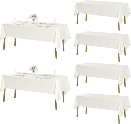 Fokitut 6 Pack Rectangle Tablecloth, 60x102 Inch, Stain Resistant and Wrinkle Polyester Table Cloth, Fabric Table Cover for Kitchen Dining, Wedding, Party, Holiday Dinner-Ivory