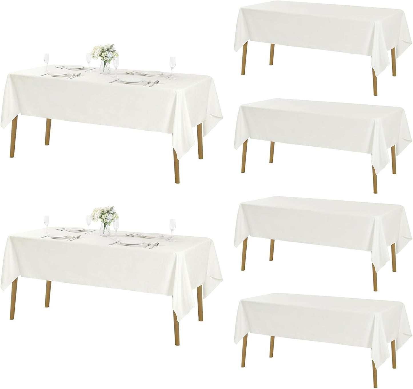 Fokitut 6 Pack Rectangle Tablecloth, 60x120 Inch, Stain Resistant and Wrinkle Polyester Table Cloth, Fabric Table Cover for Kitchen Dining, Wedding, Party, Holiday Dinner-Ivory