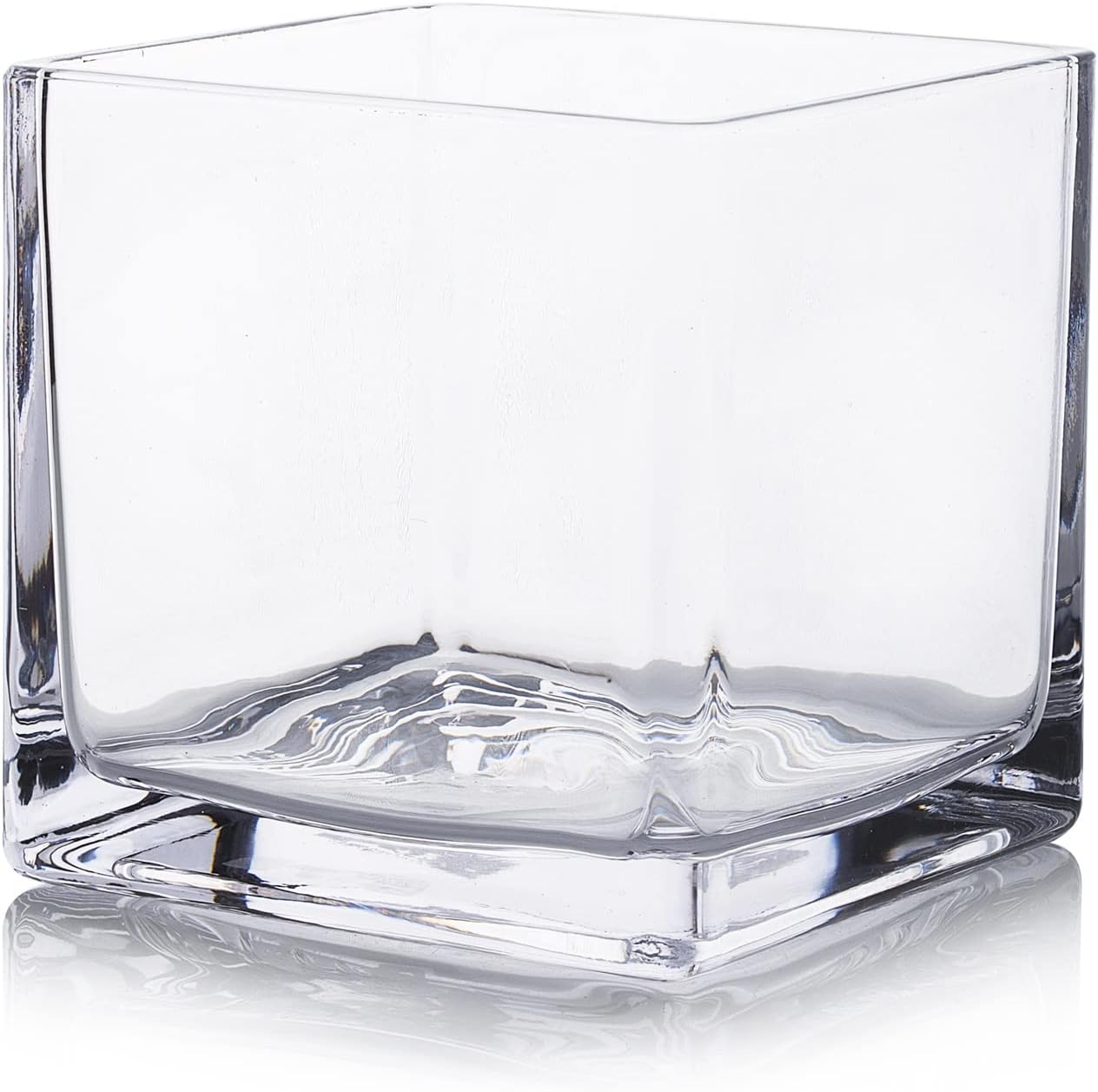EnovaFloral Square Glass Cube Vase (4x4 Inch) - Set of 1 with Floating Candle Holders for Wedding Centerpieces & Home Office Decor