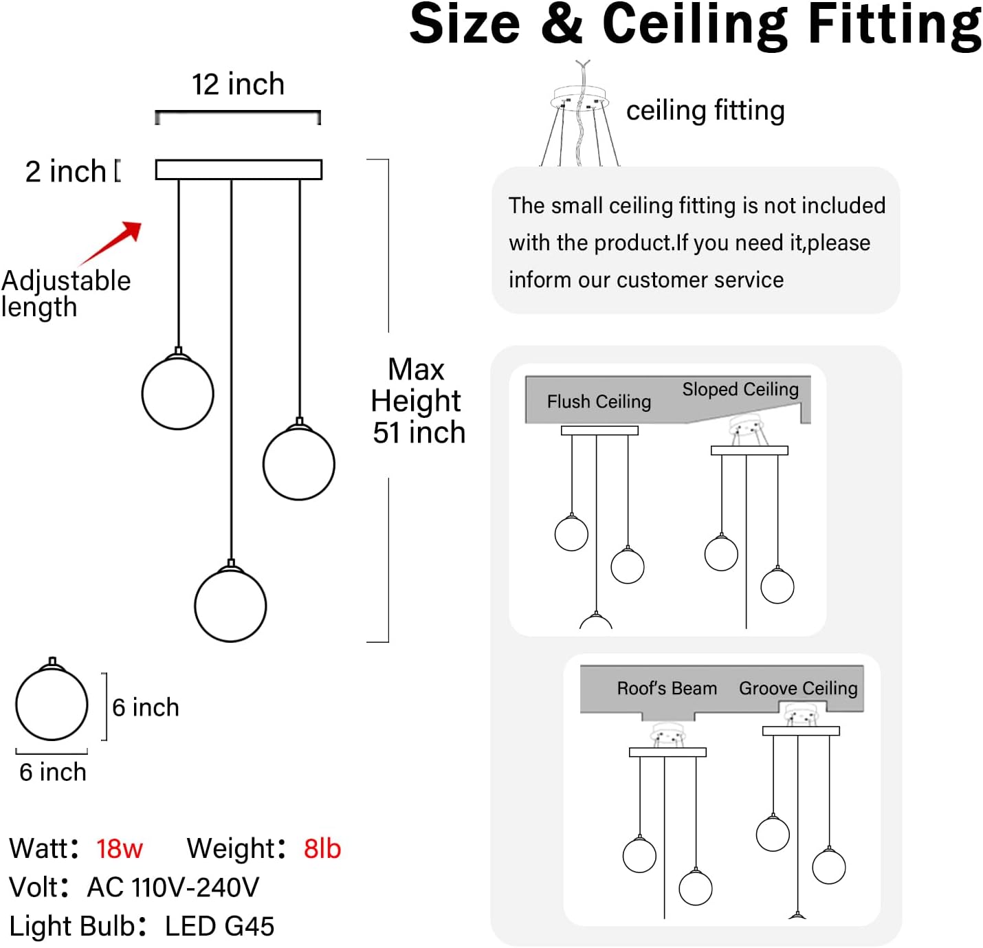 3-Lights Globe Glass Pendant Light Modern Gold White Globe Glass Chandelier Mid Century Chandelier Hanging Fixture for Kitchen Island Foyer Hallway Dining Room