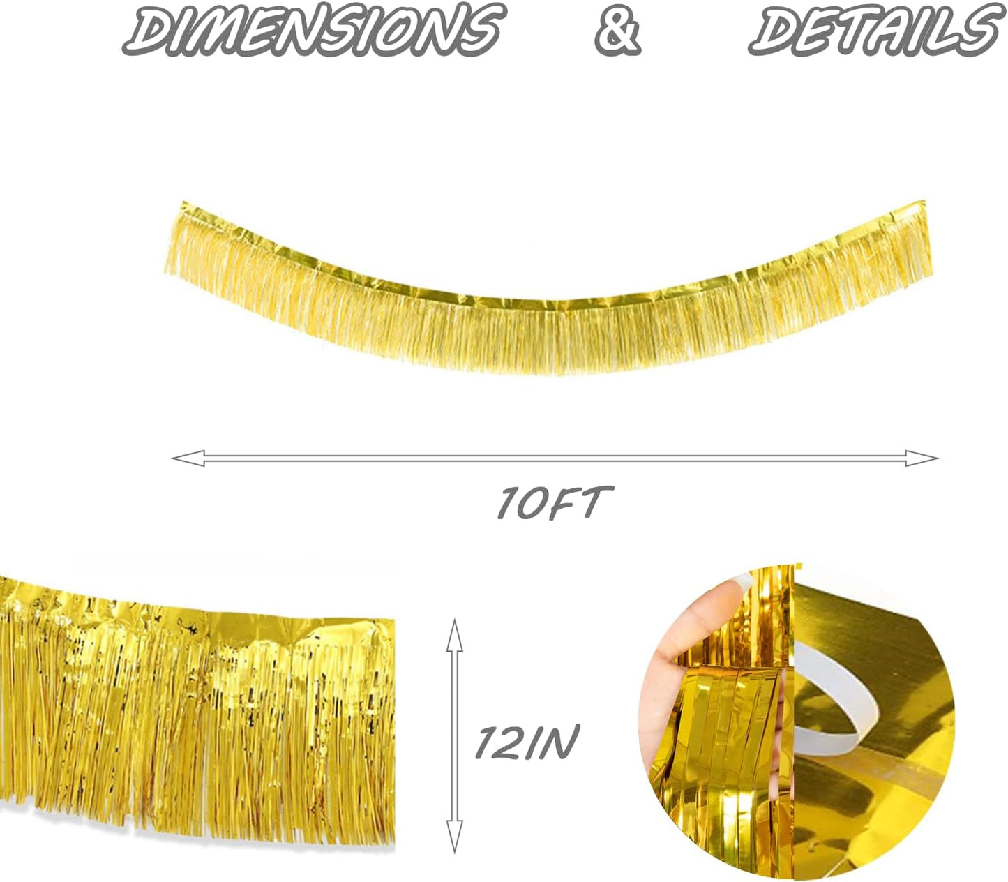 Gold Foil Fringe Garland 10FT 6packs, Metallic Foil Tinsel Fringe Banners for Parade Float Decorations Wedding, Birthday Party Graduation (six Gold)