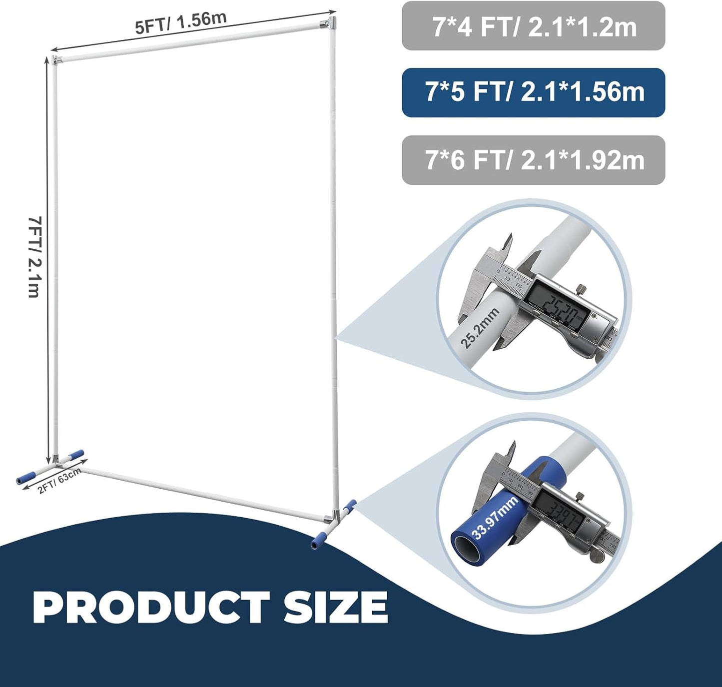 Metal Backdrop Stand 7*5FT Heavy Duty Wedding Arch, Extra-Wide Legs for Party Decor, Rustproof Portable Frame for Birthdays/Holidays/Wedding Ceremony Decorations (White)