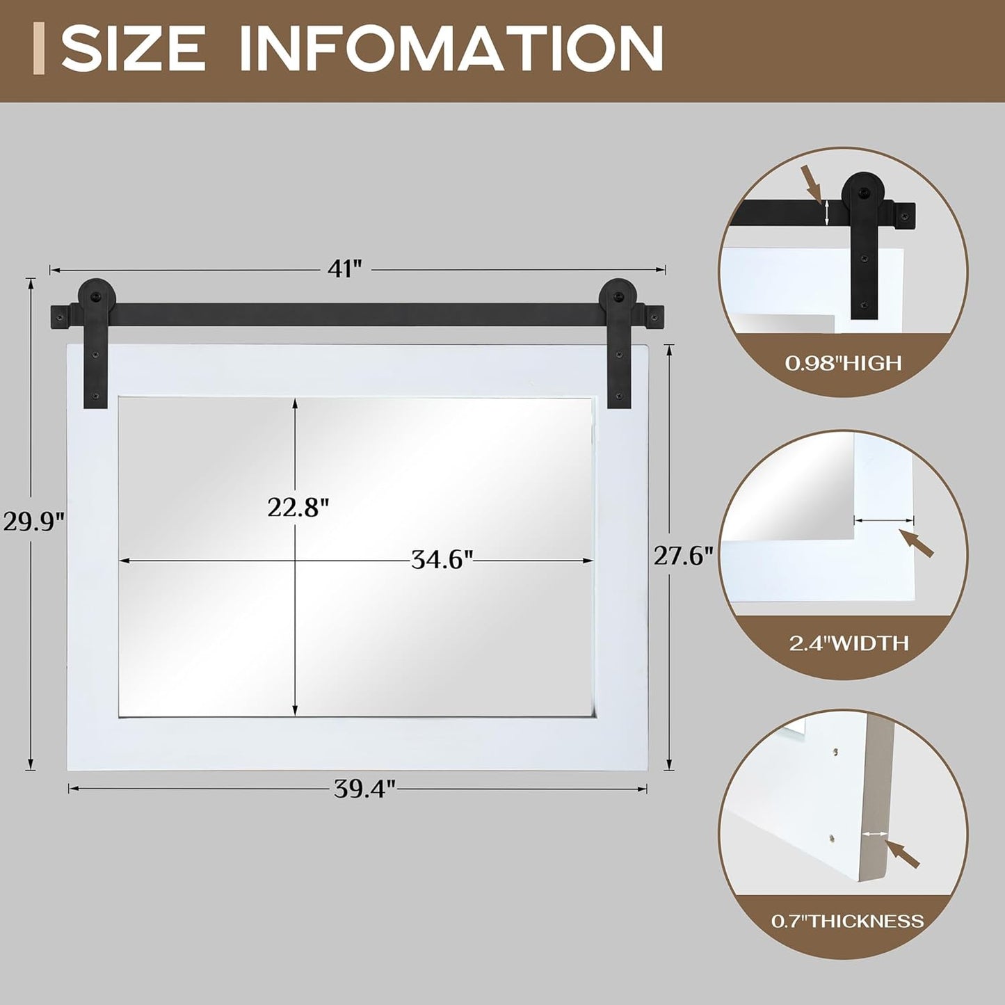 COGOOD Farmhouse Bathroom Mirror - 41" x 30" Rustic Barn Door Mirror for Living Room, Entryway, Bedroom, Vanity Wall Decor (Pure White)