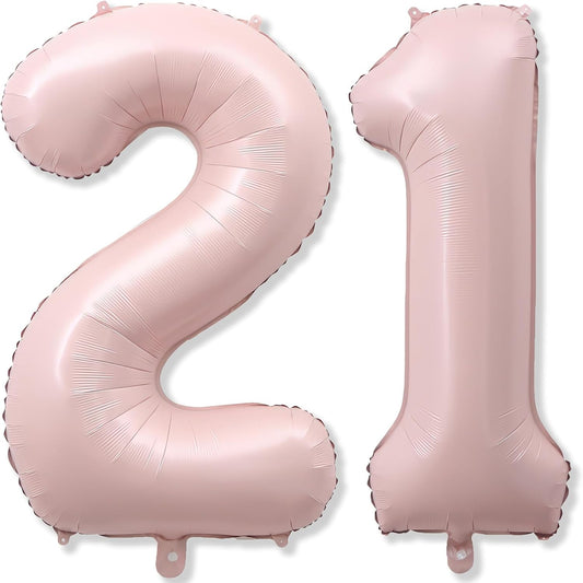 Light Pink 21st Birthday Balloon for Women, 40'' Self Inflating Mylar Number 21 Balloons, Big Blush Pastel Pink Foil 2 & 1 Helium Balloon for Her Boho Coquette 12th 21st Birthday Party Decorations