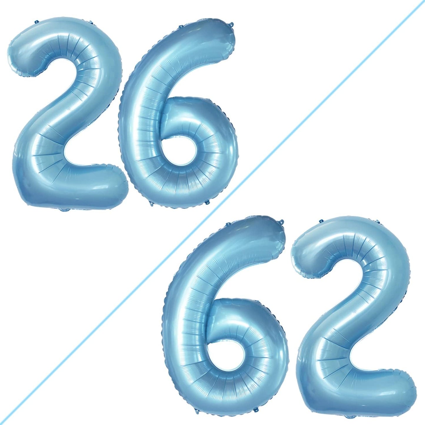 GOER Number 26 Balloons for 26th Birthday Party Decorations,42 Inch Jumbo Foil Helium 62 Balloons for 62nd Birthday Party Decoration (Light Blue)
