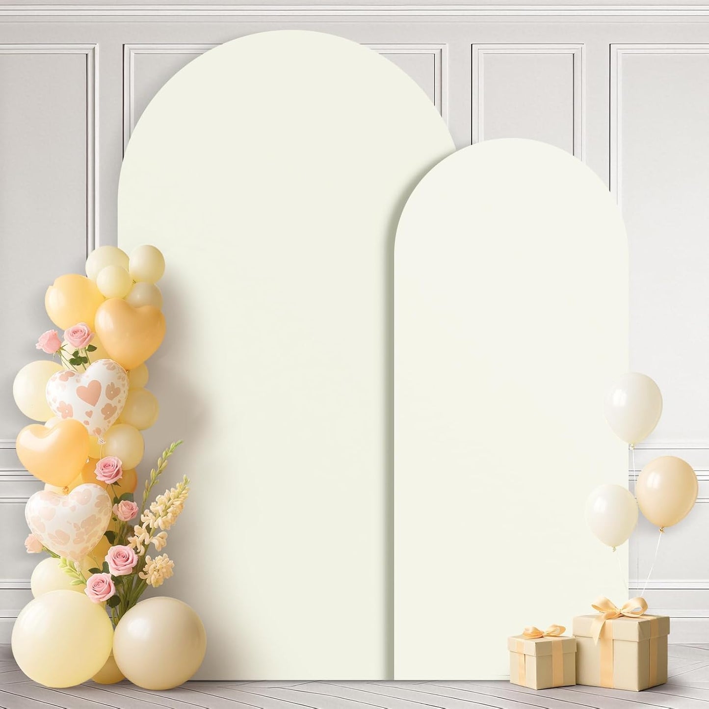 Ledido Wedding Arch Backdrop Cover 6FT 7.2FT Arch Covers 2Set Fitted Stretchy Spandex Round Top Stand Backdrop Cover for Wedding Banquet Ceremony Birthday Party Baby Shower Event Decoration,Ivory