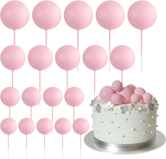 ASTARON 20 Pcs Ball Cake Topper Decorations Mini Balloons Cake Topper Sticks Light Pink Balls Cake Picks Cake Topper Balls Cake Decorations for Wedding Birthday Cake Decorations