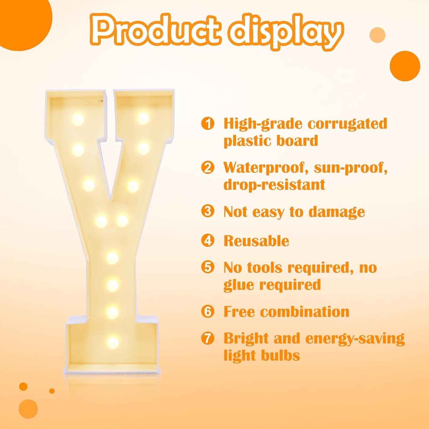 4ft Marquee for Letters Y, Large Light up Letters, Multifunctional Large Marquee for Letters 4 Feet Tall for Party Decorations, Letter Balloons, Wedding Decor, Will You Marry Me Decorations (Letters Y)