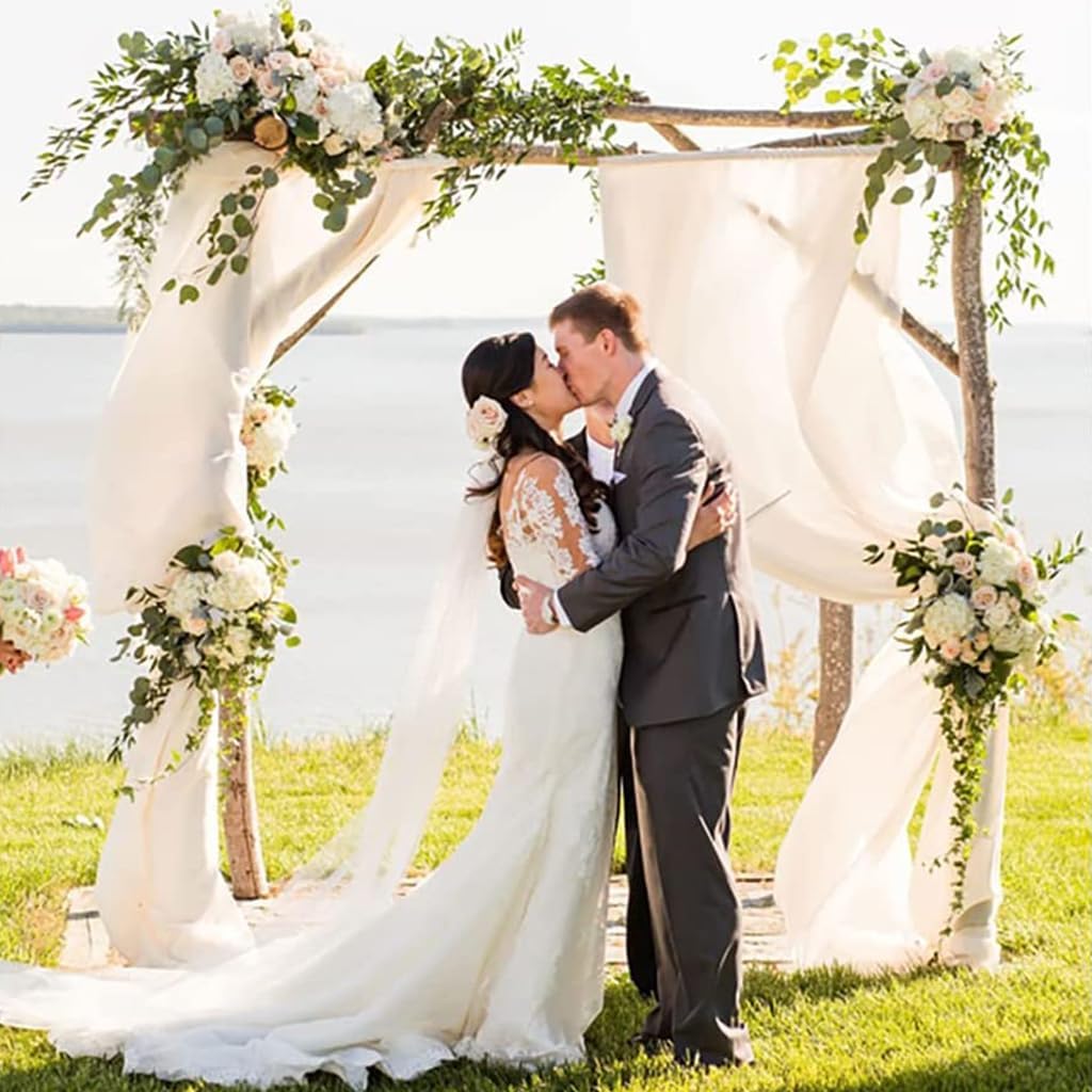 DUOBAO Chiffon Backdrop Curtain-2 Panels 29"x108" Wedding Backdrop Drapes Beach-Curtains for Living Room Voile Window Curtain Photography Backdrops for Weddings Ceremony (White)