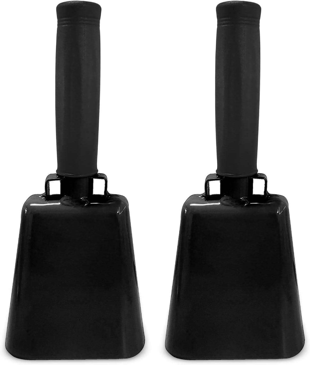 Deke Home - 2 Pack 7 Inch Steel Cowbells with Handle, Loud Noise Makers for Football, Sports, Parties, Competitions, School Spirit & Safety, Large Hand Bell for Cheering & Percussion Instrument