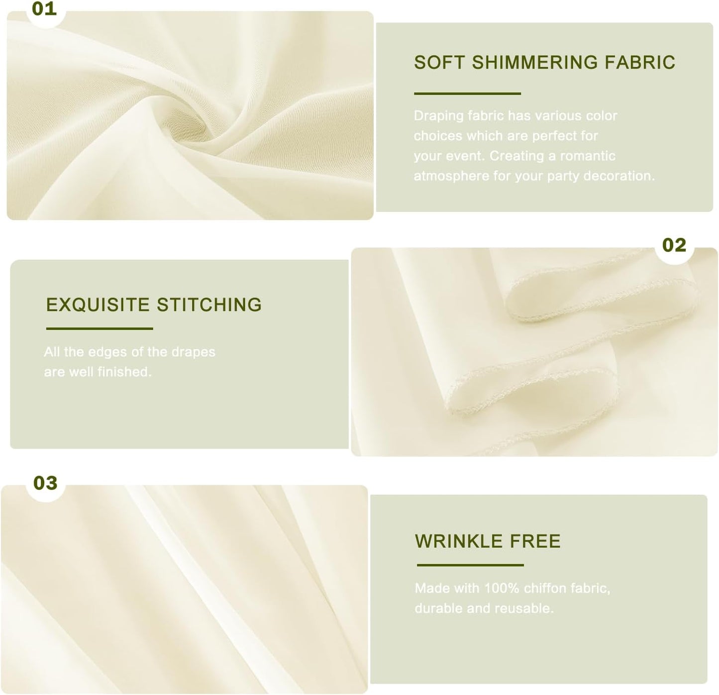 Wedding Arch Draping Fabric 29" x 18 FT Light Yellow Sheer Chiffon Outdoor Curtain Drapes for Wedding Birthday Party Ceremony Decor(2 Panels, Light Yellow)