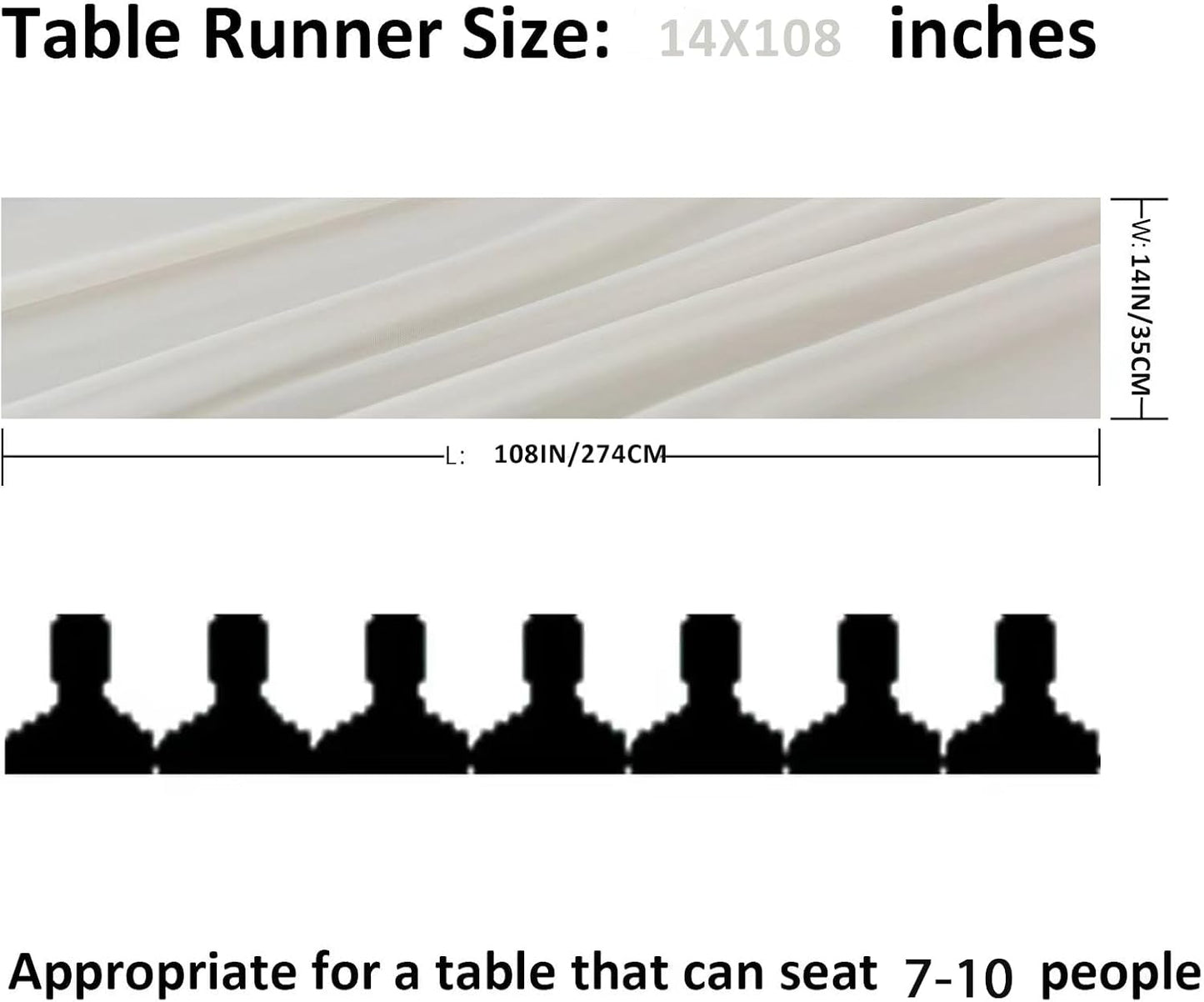 6Pack 9ft Chiffon Table Runner 14x108 Inch Sheer Romantic Table Runner for Wedding Birthday Party Bridal Shower Outdoor Decoration-Ivory