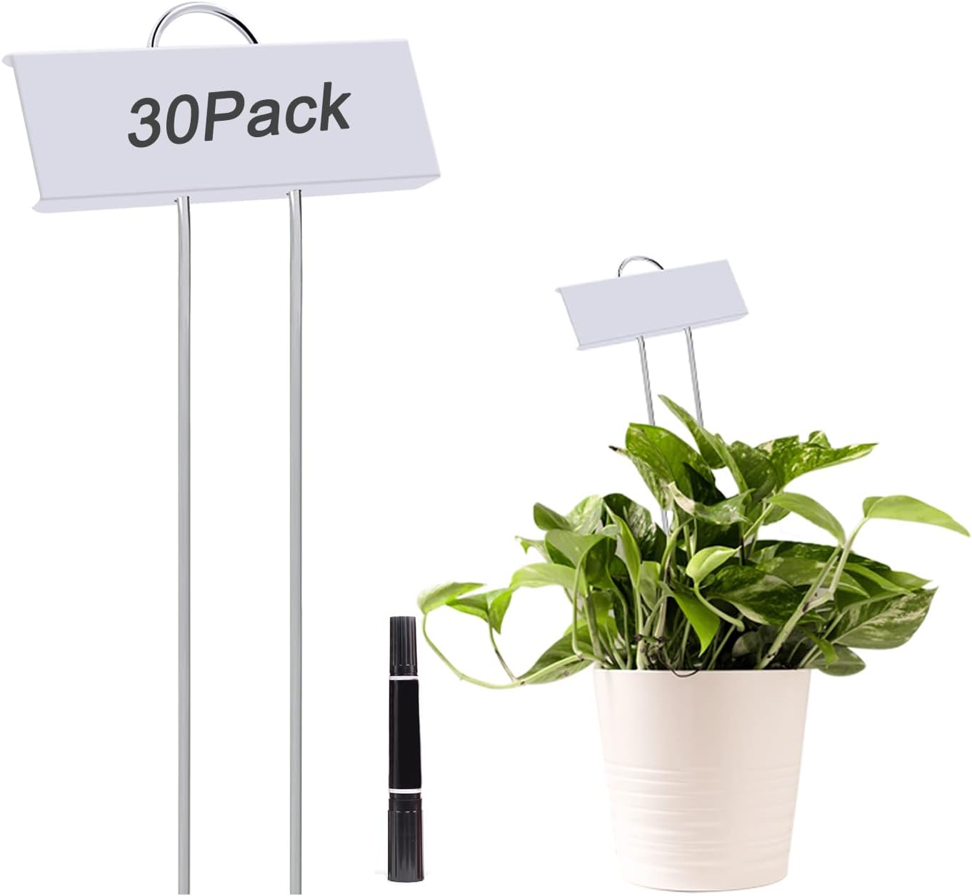 30pcs Plant Labels for Outdoor Garden Waterproof Plant Markers for Outdoor Plants, 11inch Metal Plant Tags and Labels Garden Markers for Seedlings Herbs Vegetable Greenhouse Gifts (White)