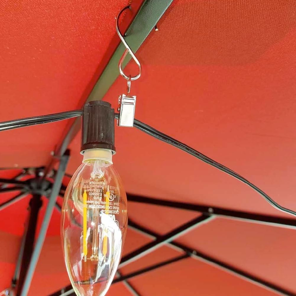 Coideal Gutter Hooks Curtain Clips, 40 Pcs Stainless Steel Patio String Light Hanging Clips Metal S Hooks for Indoor Outdoor (Silver)