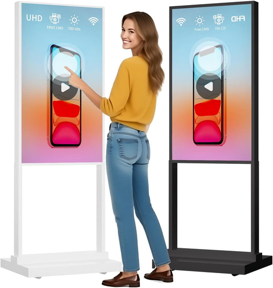 55 Inch 4K Touchscreen Kiosk, Indoor Capacitive Touch Floor Standing Digital Signage Displays,Advertising Display LCD Kiosk, UHD Interactive Display Poster Android System, HDMI/USB/WiFi