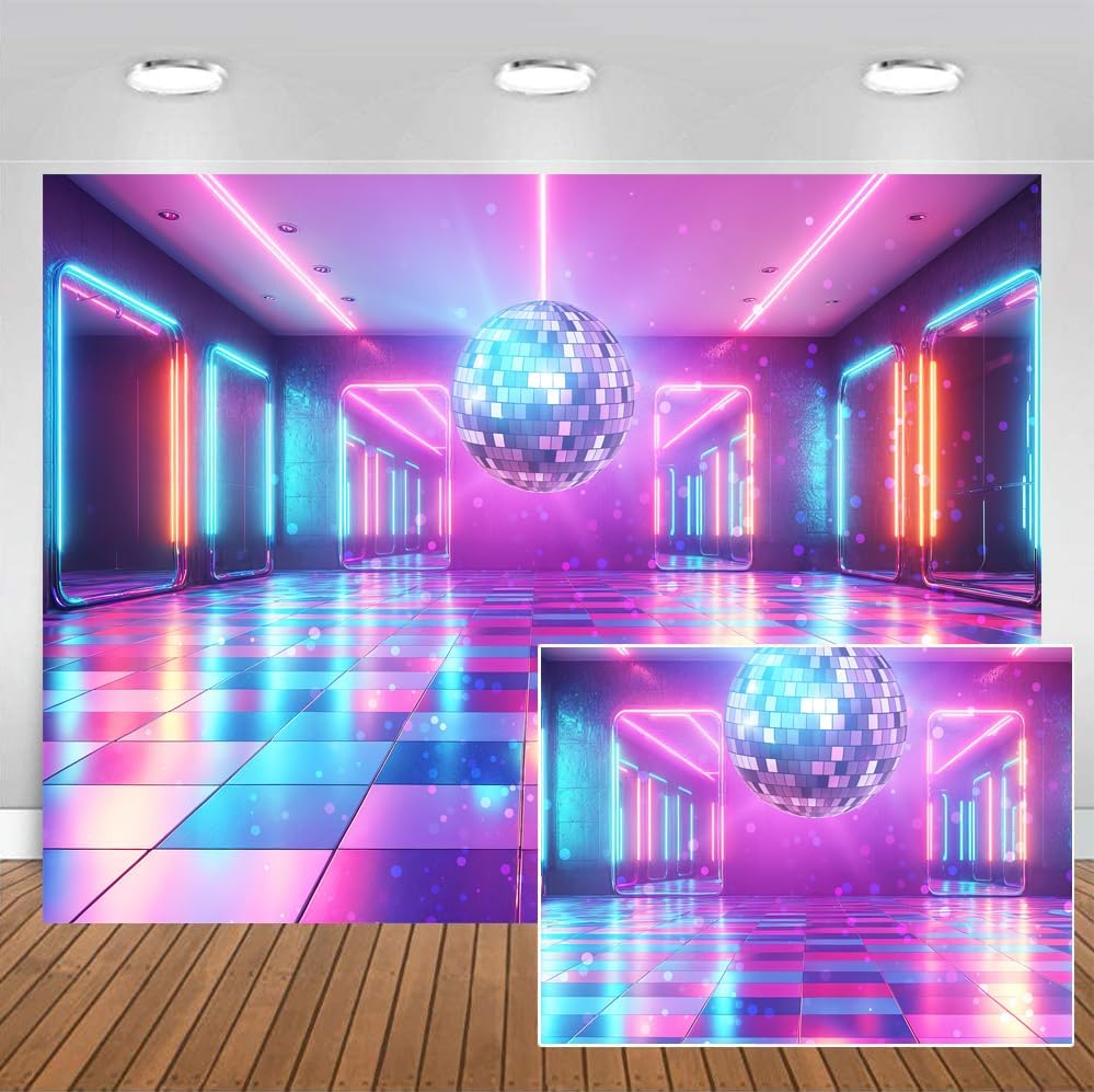 Disco Decorations Backdrop, Retro Glow Party 70s 80s 90s Theme Stage Dance Background Disco Party Decoration, Polyester Banner PartyBackdrop for Birthday Prom Portrait Photo Props 15x10FT