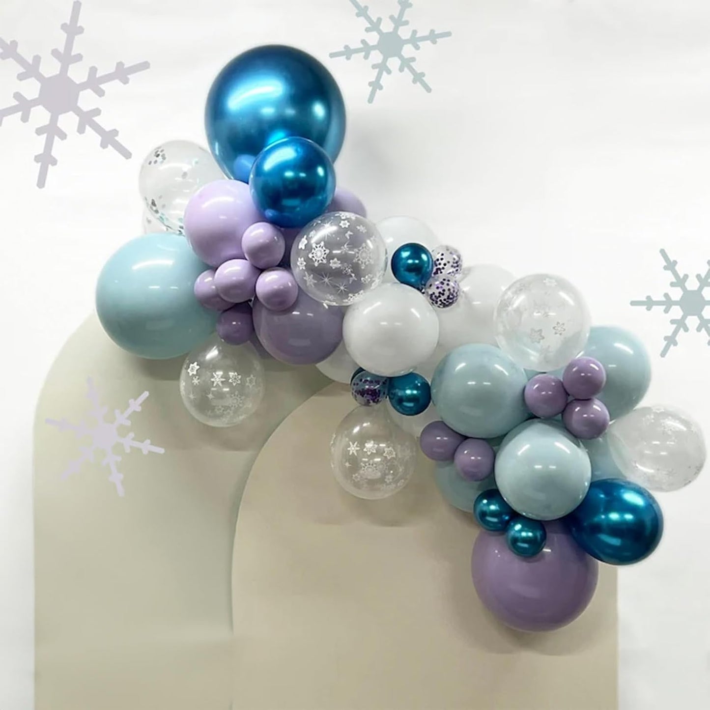 60Pcs Snowflake Balloons, Dusty Light Blue Purple Metallic Dark Blue Snowflake Clear Silver Confetti Latex Balloon for Girls Winter Wonderland Birthday Ice Baby Shower Christmas Party Decorations