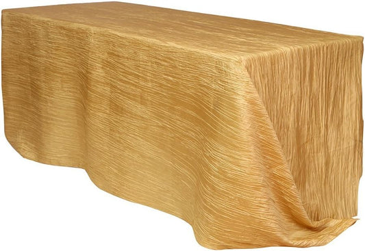YOUR CHAIR COVERS - 90 x 156 inch Rectangular Crinkle Taffeta Tablecloth - Gold, Rectangle Table Linens for 8 ft Rectangular Tables, Wedding Crushed Table Cloth