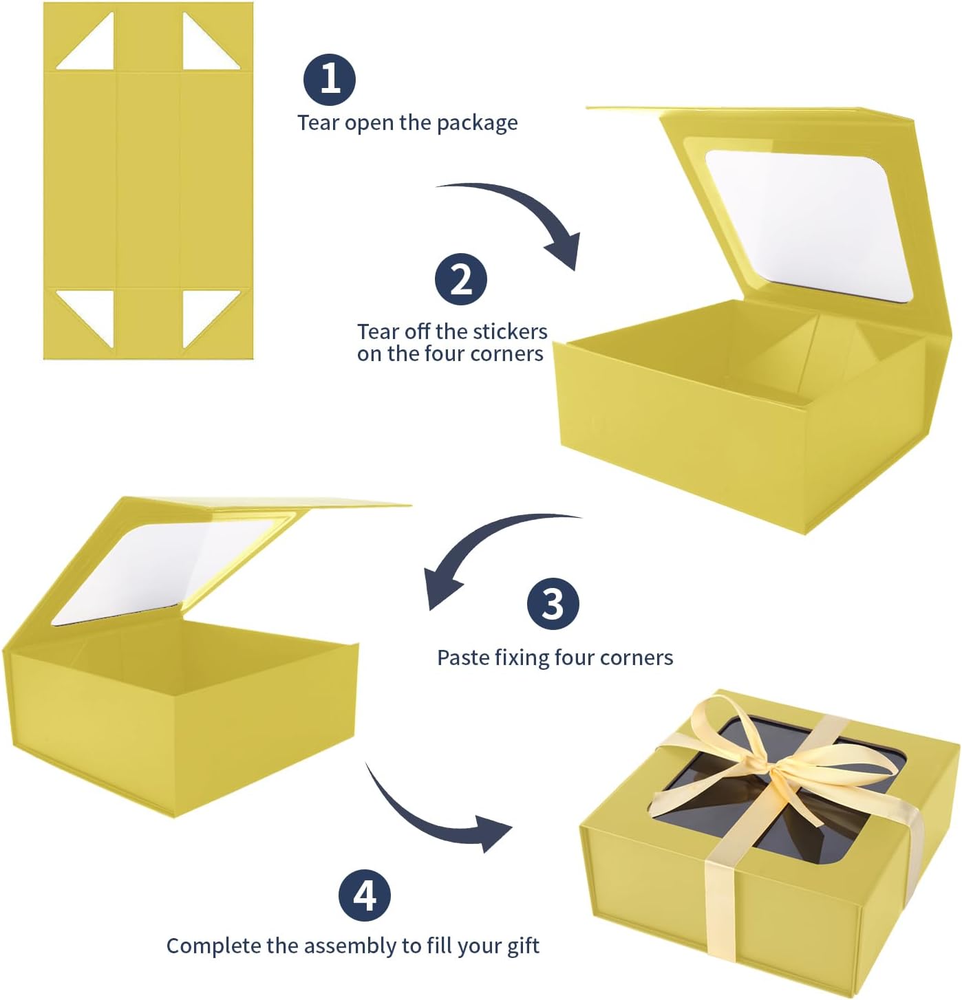 Gold Gift Boxes with Window,7.5"x7.5"x3.1" Bridesmaid Boxe for Gift Giving,Birthday Gift Box with Magnetic,Closure Lid Gift Boxes for Presents,Cute Boxe,Luxury for Gift Packaging,Gift Box for Wrapping Gifts